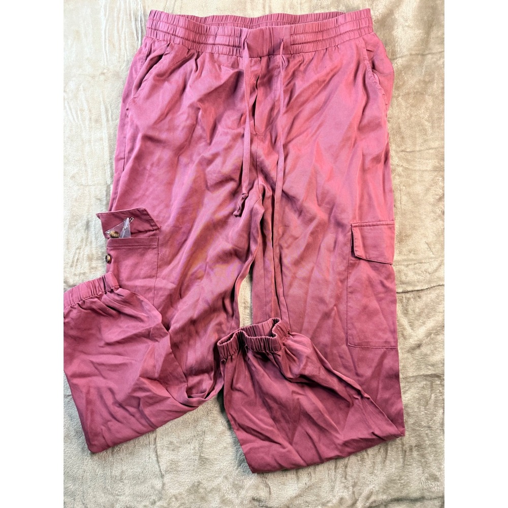 Blue Rain Francesca's Cargo Jogger Pants Elastic Waist Drawstring L Utility‎